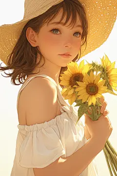 AI数字艺术夏季夏天金色向日葵人物插画-众图网