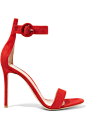 Gianvito Rossi - 绒面革凉鞋 : 鞋跟高约 10 厘米
 红色绒面革
 踝部系带
 品牌特定颜色：Tabasco
 意大利制造