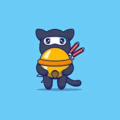 可爱的忍者猫和猫咪铃铛插画矢量图素材