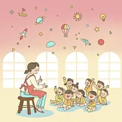 可爱孩童美丽老师知识教授思想开拓儿童插画