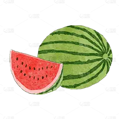 手绘-水彩水果美食元素贴纸-西瓜