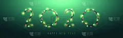 2020,矢量,明亮,新年前夕,绘画插图,花环,透明,绿色背景,分离着色,华丽的