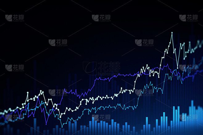 股票市场和金融图形界面在深蓝色的背景