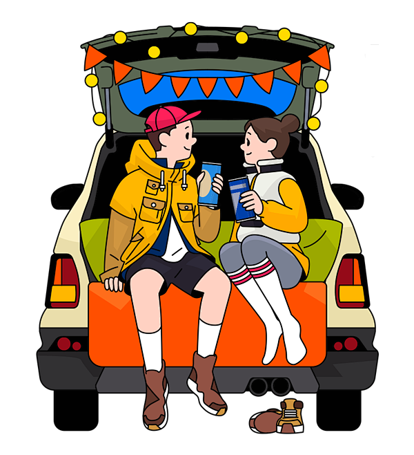 情侣伴侣自驾游旅行卡通动画设计素材_Ai...