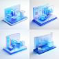 A data console icon, Transparent material, blue and white, frosted glass, Transparent technical sense, ui Design, isometric, White background, Studio Lighting, Bright Colors, 3d Art, c4d, Octane rendering, blender, Ray Tracing, pinterest, dribble, Reduced