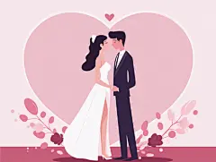 情侣结婚典礼拥抱唯美浪漫情人节爱情双人手绘插画温馨氛围感场景海报人物插画七夕扁平爱心