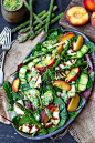 Griddled Halloumi Salad with Peach, Courgette and Lemon Pesto. A deliciously filling vegetarian dinner!: 