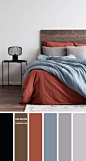 砖红色和灰蓝色卧室配色方案