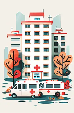 AI数字艺术城市医院大楼建筑插画-众图网