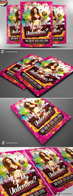 Be My Valentine Party Flyer Template国外海报广告模板素材-淘宝网