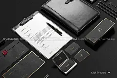 质感黑色烫金信封信纸名片品牌vi应用设计贴图ps样机素材展示模板图片
