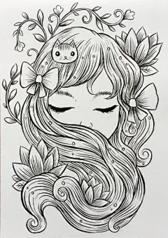 女孩 黑白线描 Jeremiah Ketner