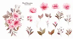 花卉 矢量花  - 源文件下载【酷图网】花卉,矢量花,花朵,红蓝玫瑰,月季,北欧风格元素,绿叶植物,贺卡,花草,花卉植物,鲜花,