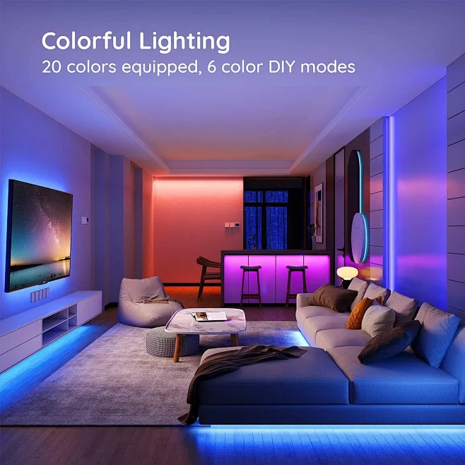 Amazon.com: Govee LED 灯条灯,15 英尺(约 5.0 米)RGB LED 灯,带遥控器,20 种颜色和 DIY 模式变色 ...