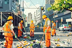 环保扫地环卫工人图片插画