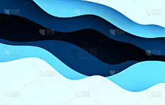 蓝纸艺术卡通抽象波浪，洞。纸雕的背景。现代折纸设计模板。3 d渲染插图。