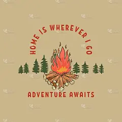 冒险等待着。插图的篝火。设计元素海报，卡片，横幅，t恤。矢量图