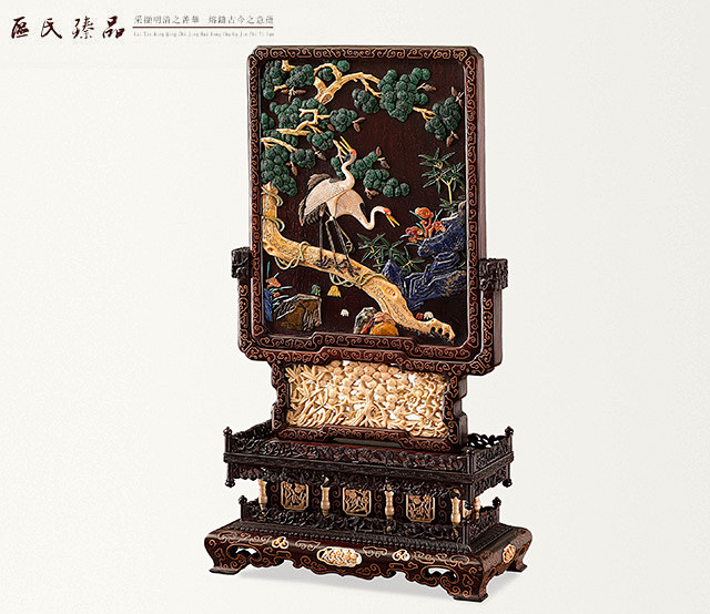 区氏臻品松鹤延年小插屏小叶紫檀