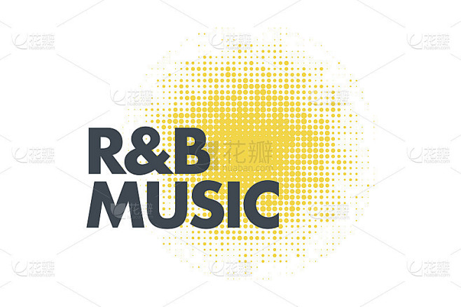 现代，简单，充满活力的印刷设计说“R&B音乐”在黄色和灰色的颜色。