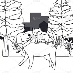 猫,狗,式样,卡通,可爱的,宠物,自然,多样,环境,图像