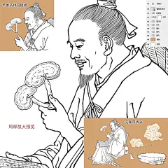 李时珍与灵芝线描插画