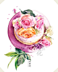 #木龙蕾/绘#鲜花蛋糕 午后时光 美食 甜点 水彩画 插画 手绘