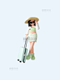 夏天3D立体时尚人物度假旅行拖行李箱