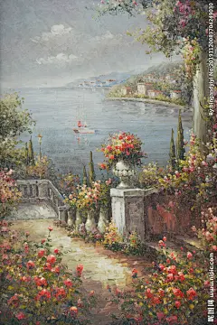 欧式浪漫花园爱情海油画艺术玄关