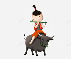 卡通手绘吹笛子的牧童和牛高清素材 免费下载 设计图片 页面网页 平面电商 创意素材 png素材