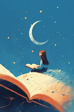 小孩看书手绘作品