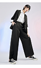 太平鸟黑色薄款西装外套女2020春夏装新款宽松垂感缎面西服套装-tmall.com天猫