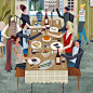 The dinner #illustration #dinner #people #collage #food