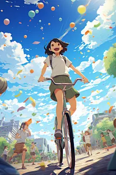 学生放暑假快乐漫画风插画