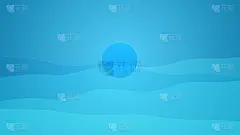 太阳和海洋蓝色波浪背景。干净的蓝色波浪抽象背景