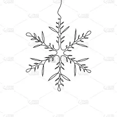 连续的单线画雪花。新年庆祝概念孤立在白色背景上。向量草图说明