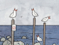 Whale and Sea Gulls Illustration 5x7 Print