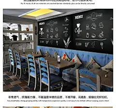 蕊西 黑板手绘涂鸦大型壁画 甜品店墙壁纸 西餐厅酒吧包厢背景墙-tmall.com天猫