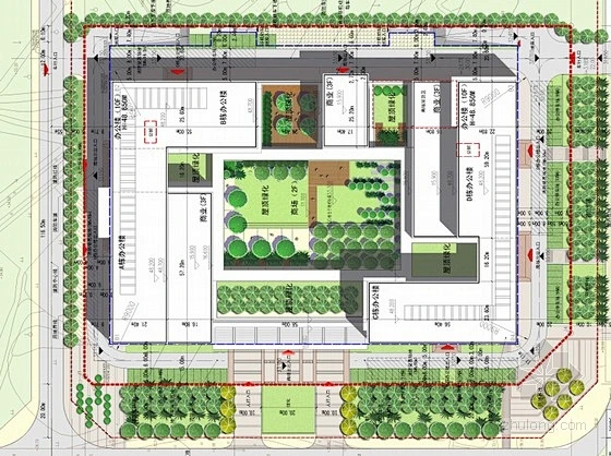 现代风格高层办公楼建筑设计方案总平面图 -花瓣网