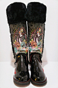 ED HARDY。黑豹蔷薇。漆皮羊羔绒超高筒皮毛一体雪地靴。sold。