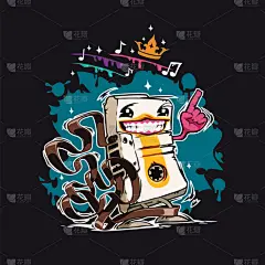 快乐卡通音频盒式磁带在深色背景上