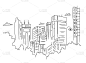 线条,草图,建筑,城市,建筑外部,全景,黑色,手,透过窗户往外看