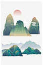 山川国潮插画古风传统节日手绘素材免扣元素-众图网