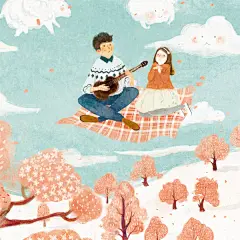 【猫空官网】猫的天空之城 手绘插画情人系列明信片983-给你的歌-淘宝网