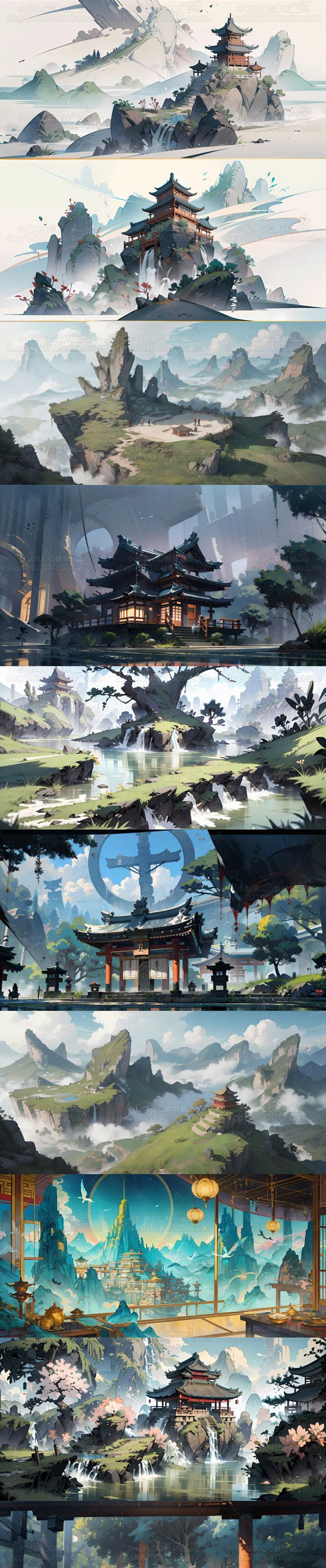 AI古风场景素材 仙侠水墨风 创意概念插画设计 游戏美术场景资源-淘宝网-花瓣网