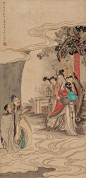 改琦——款《月宫会仙》【抚六如居士粉本，乙酉初夏】仕女人物场景 立轴欣赏 | 
清|改琦(1773-1828)字伯韫号香白，又号七芗、玉壶山人、百蕴生、改伯、横泖渔父等。工仕女人物佛像花鸟兰竹。宗法华岩，喜用兰叶描，仕女衣纹细秀，树石背景简逸，造型纤细，敷色清雅，创立了仕女画新的体格，时人称为"改派"。