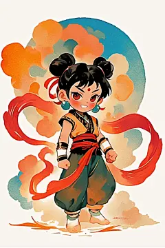 水彩画封神哪吒插画人物形象