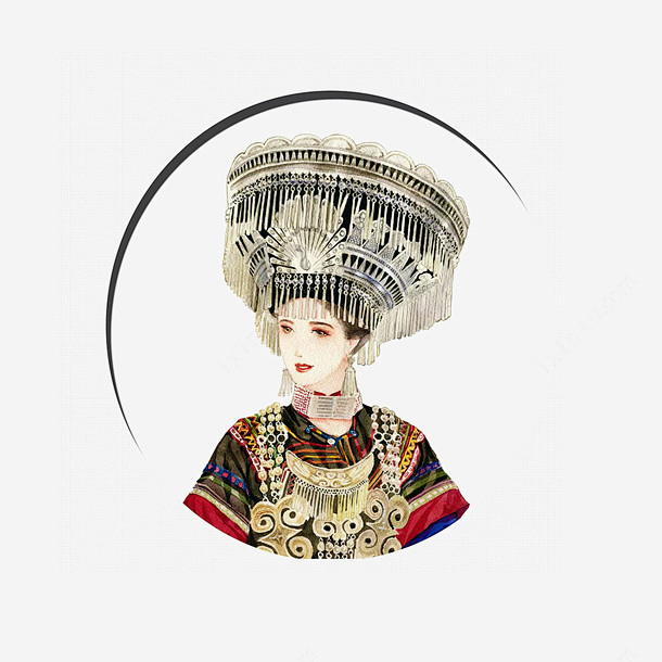 手绘唯美少数民族美女插画免抠png免抠素...