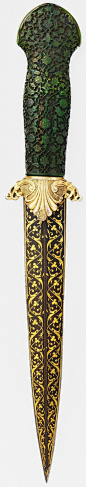 Ottoman dagger, 16th c (grip and blade), guard 1774–89, steel, ivory, gold; silver-gilt, L. 12 1/4 in. (31.12 cm); blade L. 7 1/2 in. (19.1 cm), Met Museum, Bequest of George C. Stone, 1935. The ivory grip is carved in the manner of objects made for the O