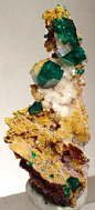 Dioptase green crystals on Dolomite matrix / Tsumeb Mine, Namibia: 