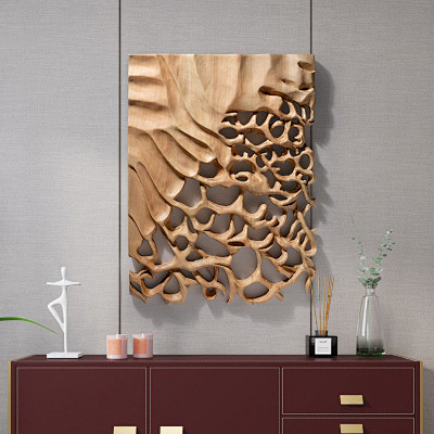 简约现代创意木雕装饰画样板间装置客厅玄关...